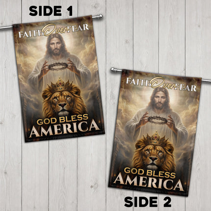 SP-01 King Jesus Flag Faith Over Fear God Bless America Garden Decor