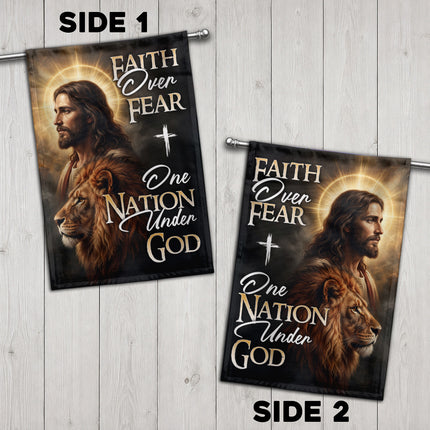 SP-01 One Nation Under God Faith Over Fear Lion of Judah Garden Flag Religious Celebrations