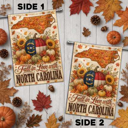 North Carolina Fall in Love Pumpkin Harvest Autumn Flag