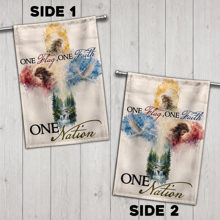 One Flag One Faith One Nation God Inspired Jesus Dove Lion Watercolor Flag