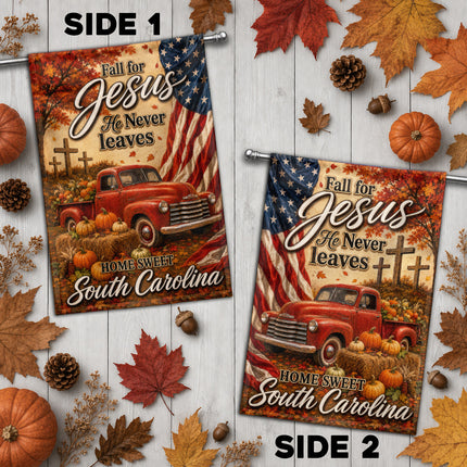 South Carolina Fall for Jesus Vintage Truck Autumn Flag