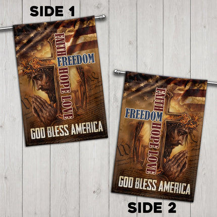 SP-01 Faith Freedom Hope Love God Bless America Jesus Garden Flag Memorial Day