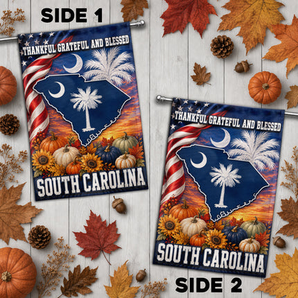 South Carolina Thankful Grateful Blessed Fall Garden Flag