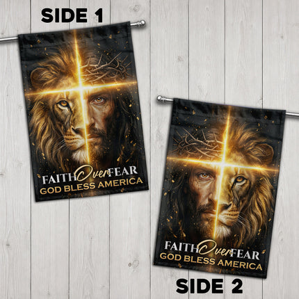 SP-01 Jesus Lion Flag Faith Over Fear God Bless America Memorial Day