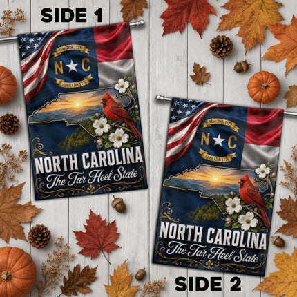 North Carolina Fall Flag Cardinal Tar Heel State Mountain Decor
