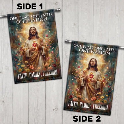 SP-01 Jesus Garden Flag Sacred Heart Faith Family Freedom Holy Week Christmas
