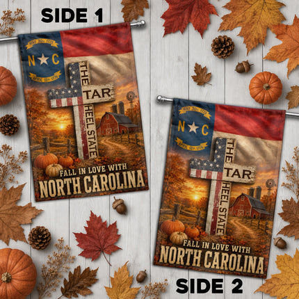 North Carolina Fall in Love Tar Heel Farmhouse Autumn Flag