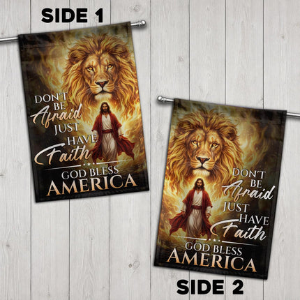 Don't Be Afraid Just Have Faith Lion Jesus God Bless America Flag