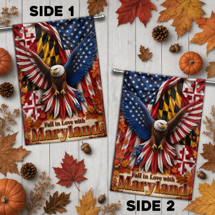 Maryland Fall in Love Patriotic Eagle Autumn Leaves Flag