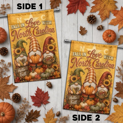 North Carolina Fall in Love Gnome Pumpkin Harvest Autumn Flag