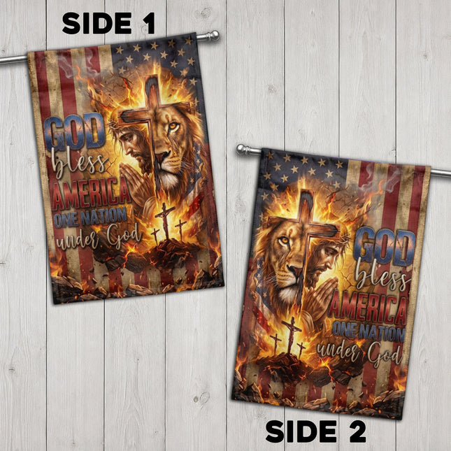 One Nation Under God Christian Flag Jesus Lion Cross God Bless America
