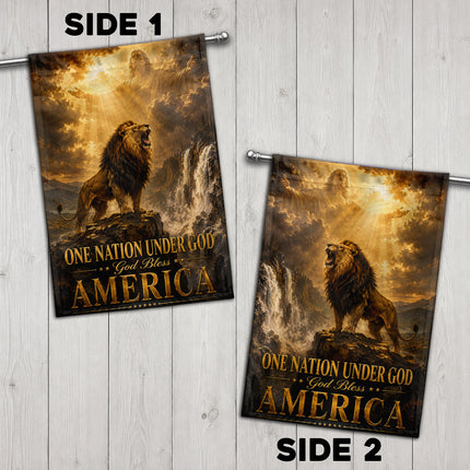 SP-01 One Nation Under God Flag God Bless America Lion Christian Garden Flag
