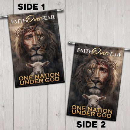 SP-01 Inspirational Faith Flag Faith Over Fear One Nation Under God Christian Garden Flag
