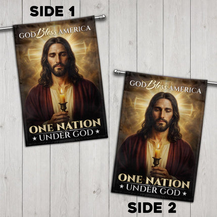 God Bless America One Nation Under God Jesus Candle Flag