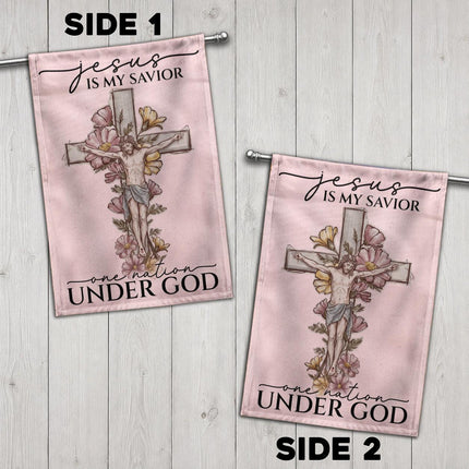 Jesus Is My Savior Floral Cross One Nation Under God Flag