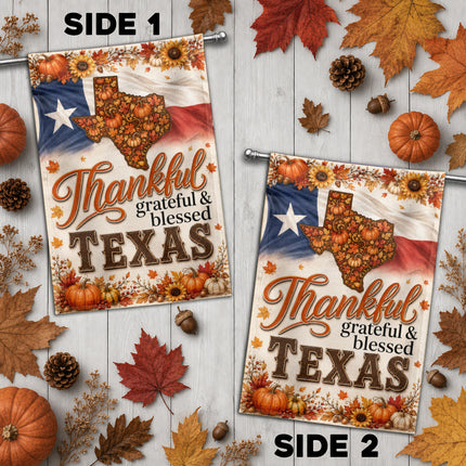 Texas Thankful Grateful Blessed Pumpkin Sunflower Fall Flag