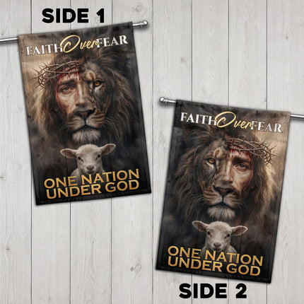 Faith Over Fear Lion Lamb One Nation Under God Flag