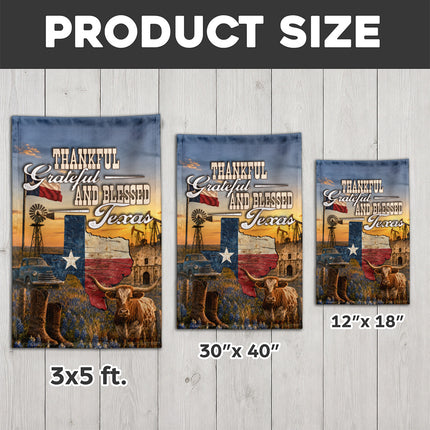 Texas Thankful Grateful Blessed Longhorn Cowboy Country Fall Flag