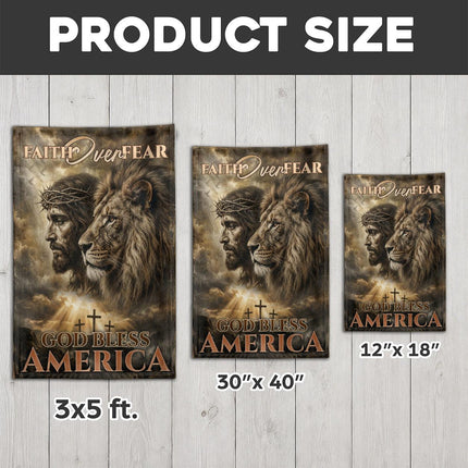 Faith Over Fear God Bless America Lion Jesus Flag