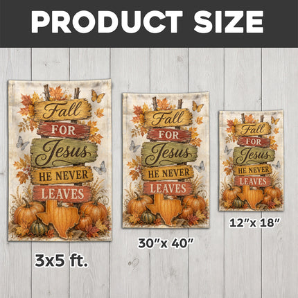 Texas Fall for Jesus He Never Leaves Rustic Pumpkin Christian Flag