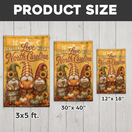 North Carolina Fall in Love Gnome Pumpkin Harvest Autumn Flag