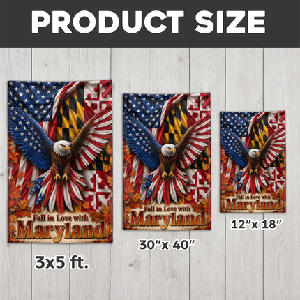 Maryland Fall in Love Patriotic Eagle Autumn Leaves Flag