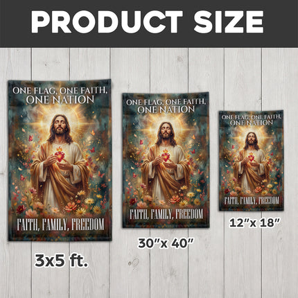 SP-01 Jesus Garden Flag Sacred Heart Faith Family Freedom Holy Week Christmas