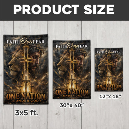 SP-01 Lion of Judah Jesus Christ Faith Over Fear Christian Garden Flag Faith-Based Events