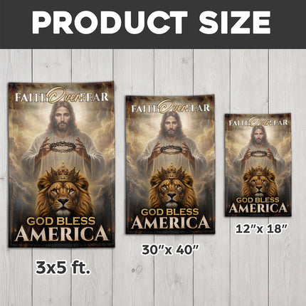 SP-01 King Jesus Flag Faith Over Fear God Bless America Garden Decor