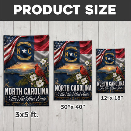 North Carolina Fall Flag Cardinal Tar Heel State Mountain Decor