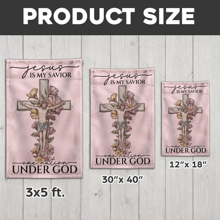 Jesus Is My Savior Floral Cross One Nation Under God Flag