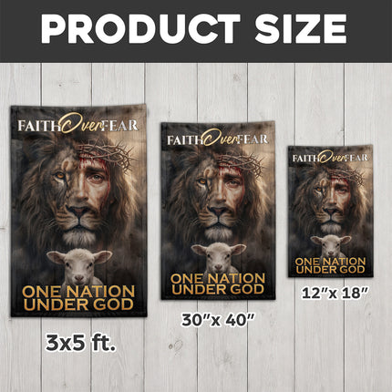 SP-01 Inspirational Faith Flag Faith Over Fear One Nation Under God Christian Garden Flag