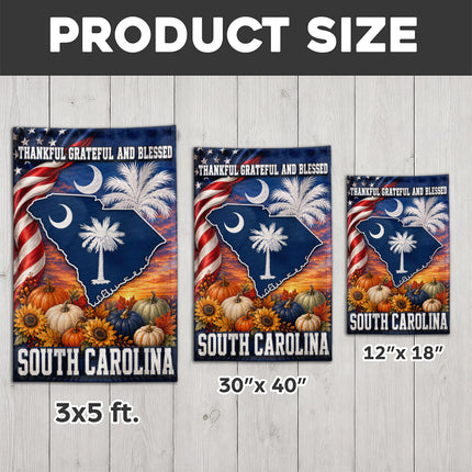 South Carolina Thankful Grateful Blessed Fall Garden Flag