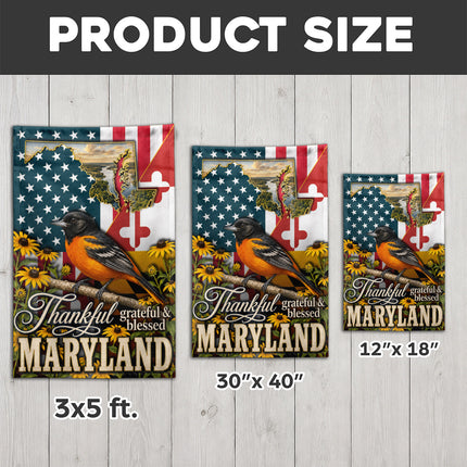 Maryland Thankful Grateful Blessed Oriole Sunflower Fall Flag