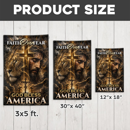 SP-01 Crucifixion of Christ Faith Over Fear God Bless America Garden Flag