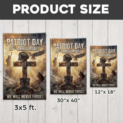 Patriot Day 25th Anniversary Fallen Firefighter Cross and Boots Memorial Flag