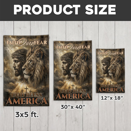 SP-01 Faith Over Fear God Bless America Lion of Judah Christian Garden Flag