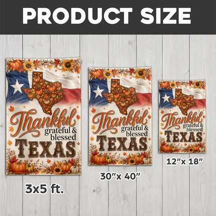 Texas Thankful Grateful Blessed Pumpkin Sunflower Fall Flag
