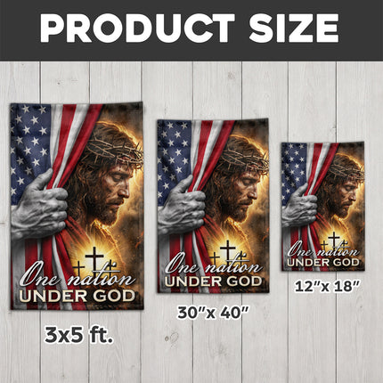 Jesus Crown of Thorns Christian Flag One Nation Under God American Cross