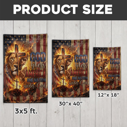 God Bless America Praying Jesus Lion One Nation Under God Flag