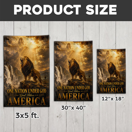 SP-01 One Nation Under God Flag God Bless America Lion Christian Garden Flag