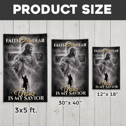 Faith Over Fear Jesus Is My Savior Lion Cross God Flag
