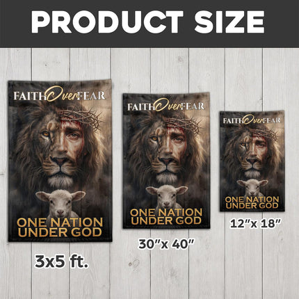 Faith Over Fear Lion Lamb One Nation Under God Flag