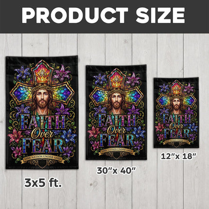 Faith Over Fear Stained Glass Jesus One Nation Under God Flag