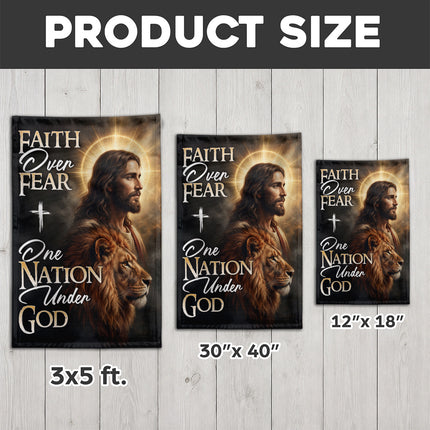 SP-01 One Nation Under God Faith Over Fear Lion of Judah Garden Flag Religious Celebrations