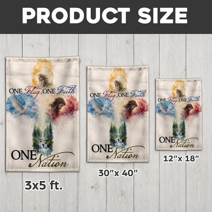 One Flag One Faith One Nation God Inspired Jesus Dove Lion Watercolor Flag