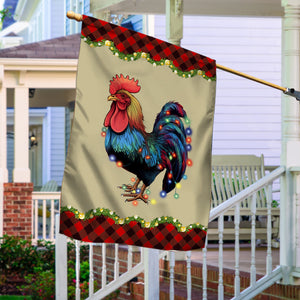 Rooster Chicken Merry Christmas Flag