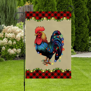 Rooster Chicken Merry Christmas Flag