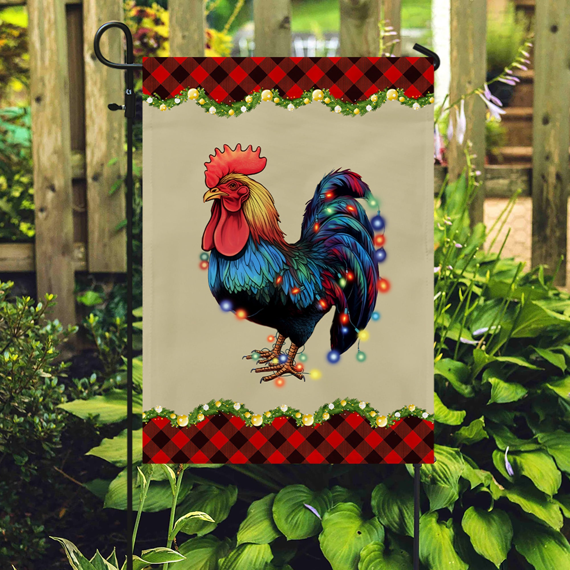 Rooster Chicken Merry Christmas Flag