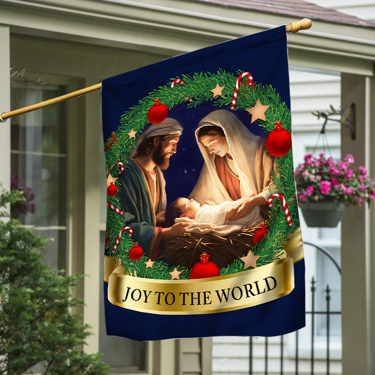 Nativity Of Jesus Child Is Born Christmas Flag